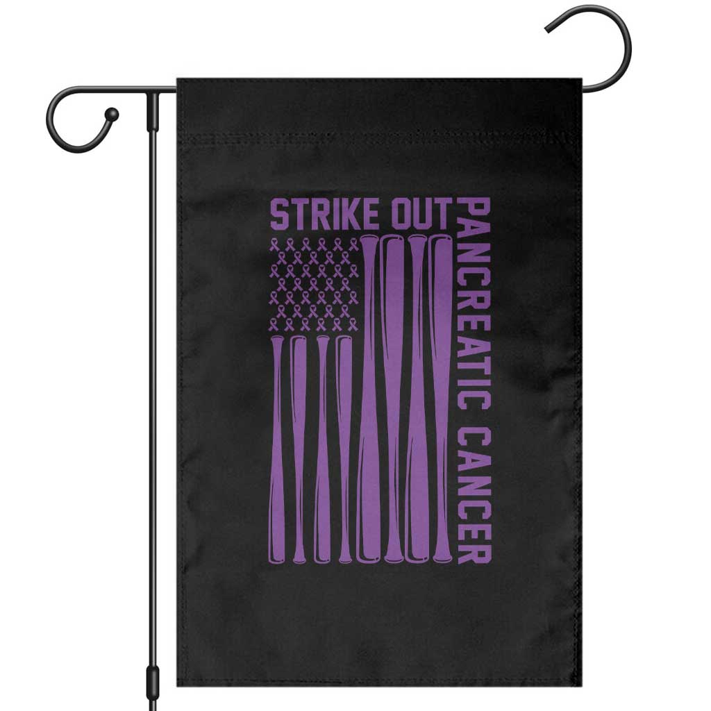 Strike Out Pancreatic Cancer Baseball Garden Flag Purple Ribbon American Flag Support Gift