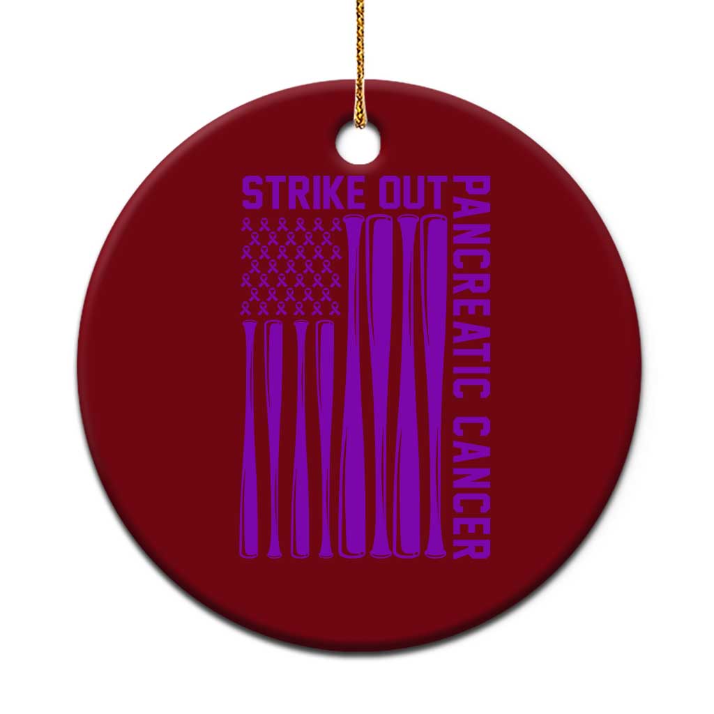 Strike Out Pancreatic Cancer Baseball Ceramic Ornament Purple Ribbon American Flag Support Gift