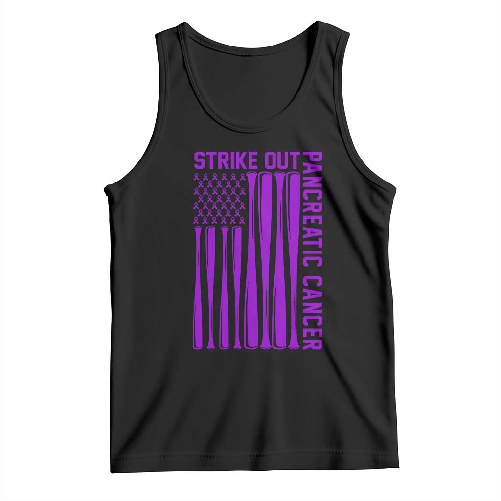 Strike Out Pancreatic Cancer Baseball Tank Top Purple Ribbon American Flag Support Gift