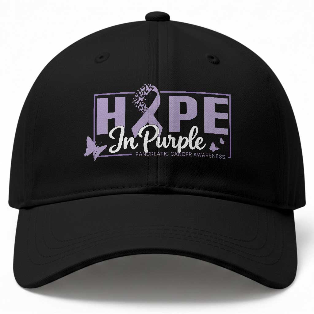 Pancreatic Cancer Warrior Baseball Cap Hope In Purple Butterfly Ribbon Strength