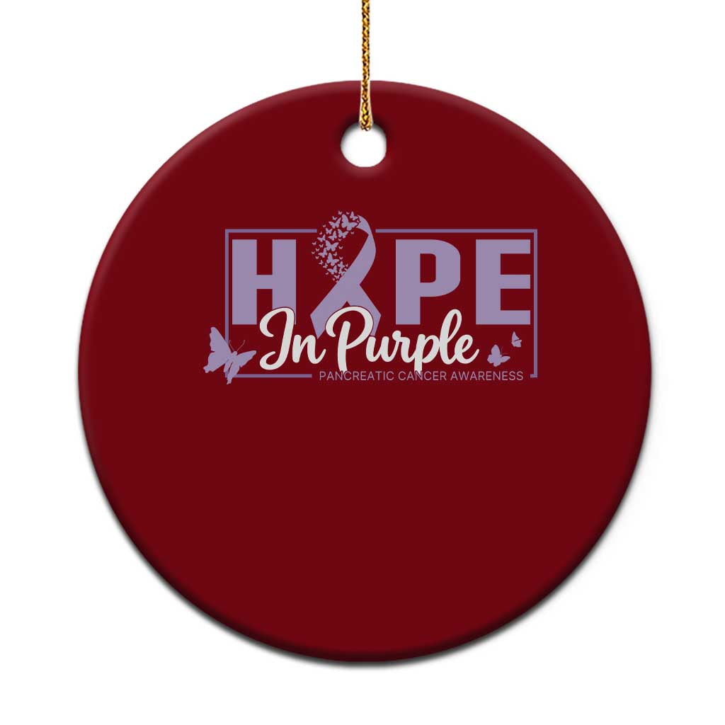 Pancreatic Cancer Warrior Ceramic Ornament Hope In Purple Butterfly Ribbon Strength