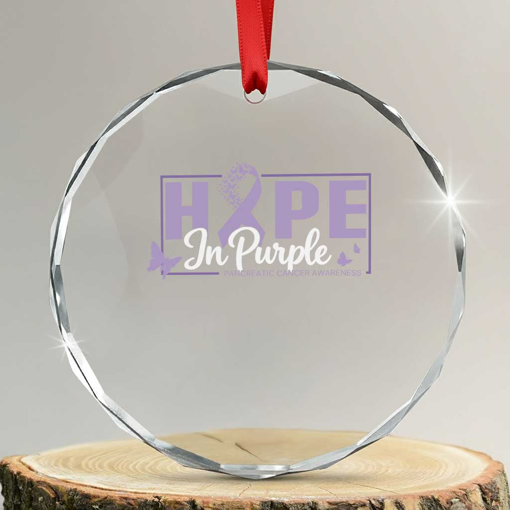 Pancreatic Cancer Warrior Crystal Glass Ornament Hope In Purple Butterfly Ribbon Strength