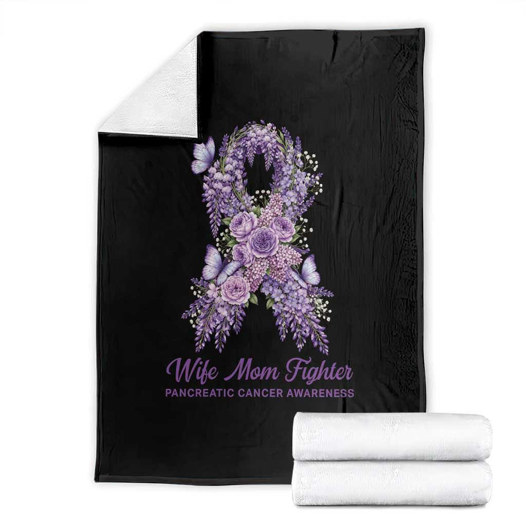 Pancreatic Cancer Wife Mom Fighter Throw Blanket Purple Floral Ribbon Christian Support