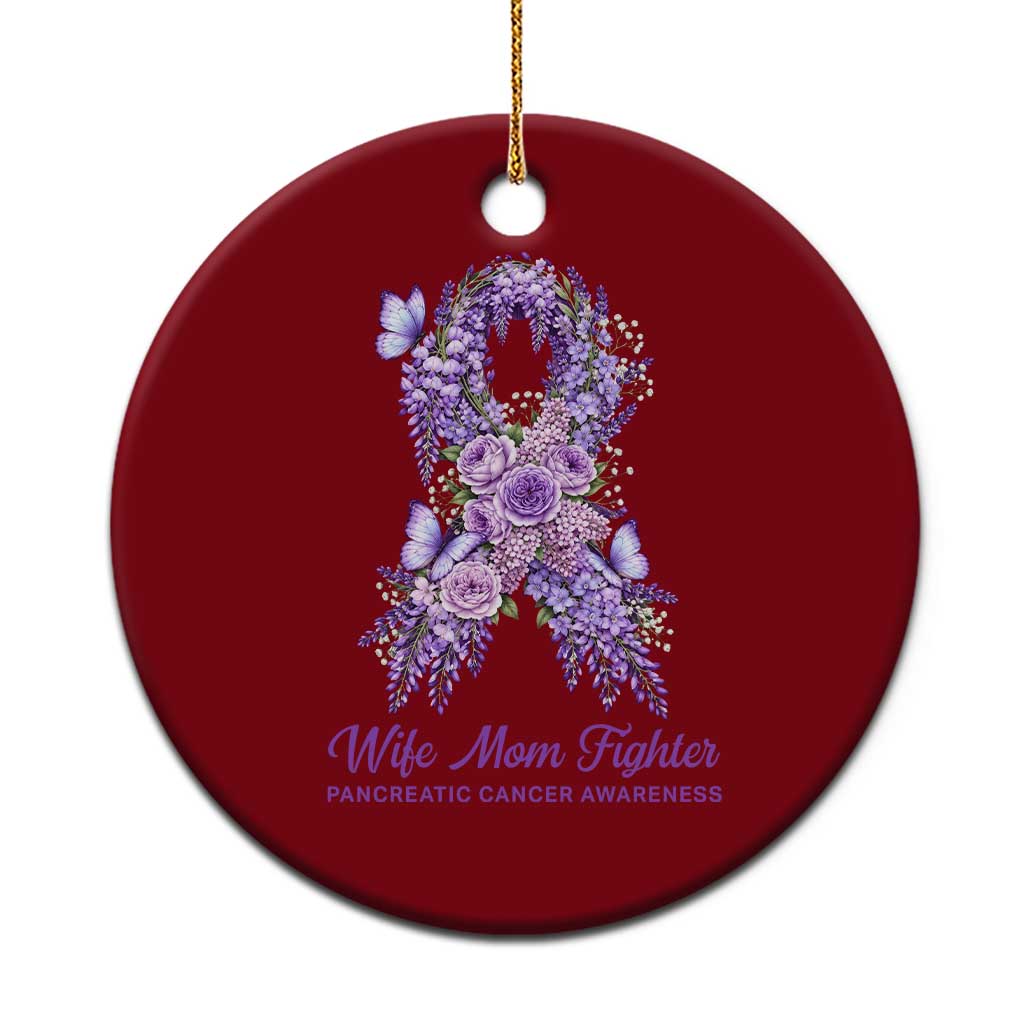 Pancreatic Cancer Wife Mom Fighter Ceramic Ornament Purple Floral Ribbon Christian Support