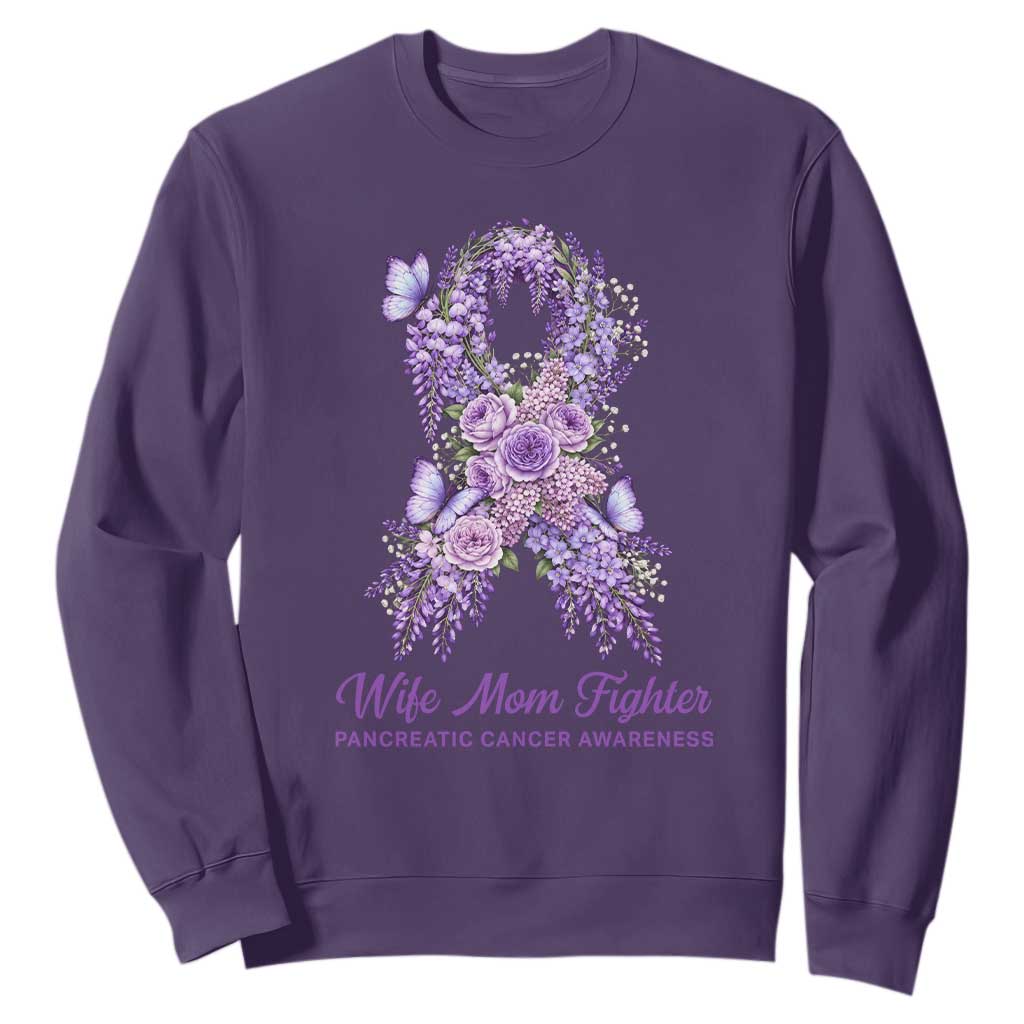 Pancreatic Cancer Wife Mom Fighter Sweatshirt Purple Floral Ribbon Christian Support