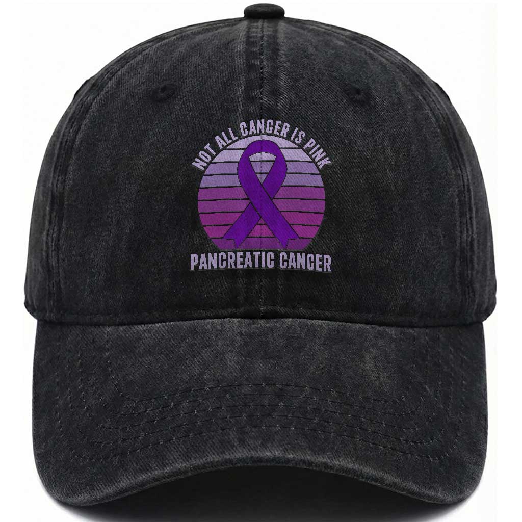 Purple Ribbon Pancreatic Cancer Washed Cotton Baseball Cap Not All Cancer Is Pink