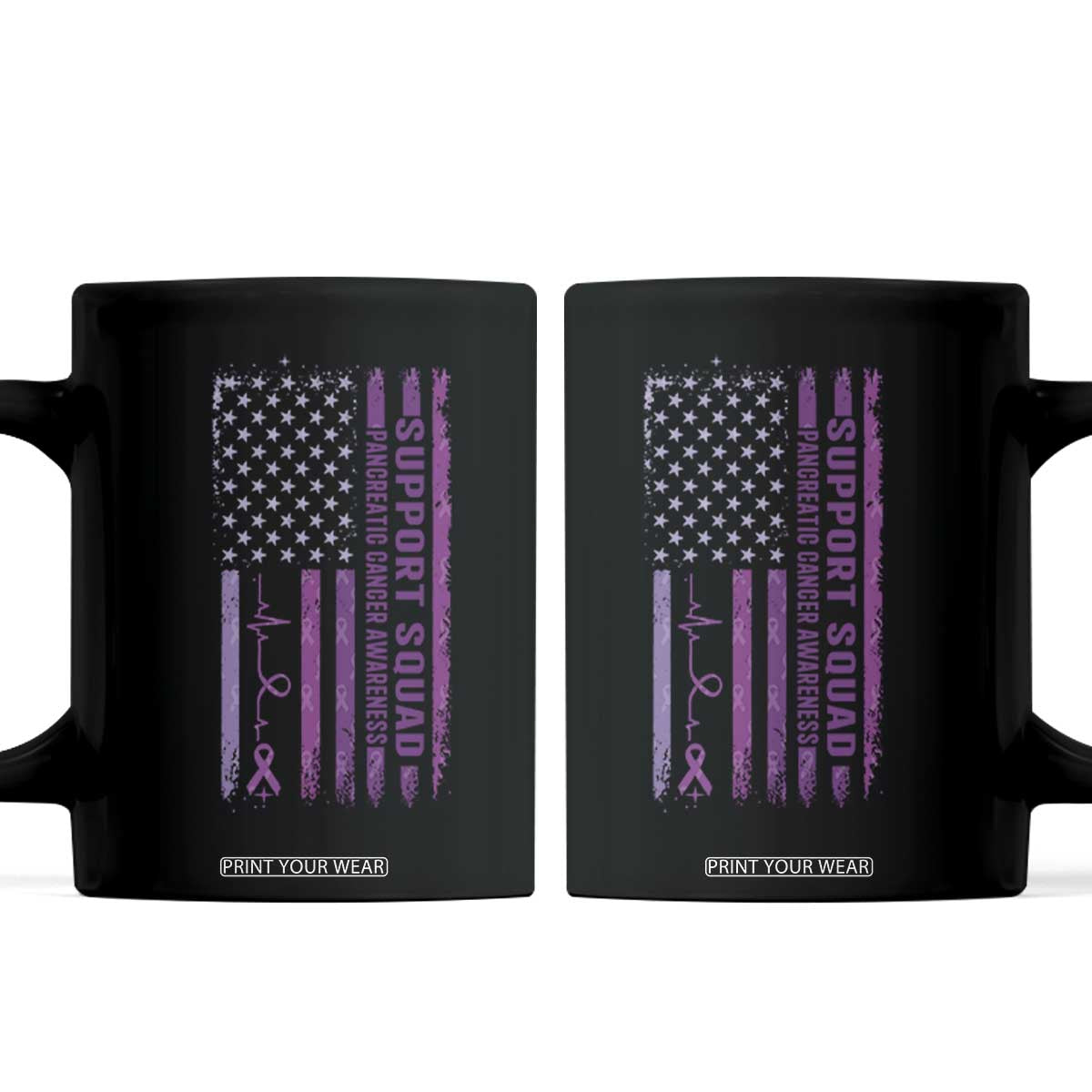 American Flag Pancreatic Cancer Coffee Mug Support Squad Purple Ribbon