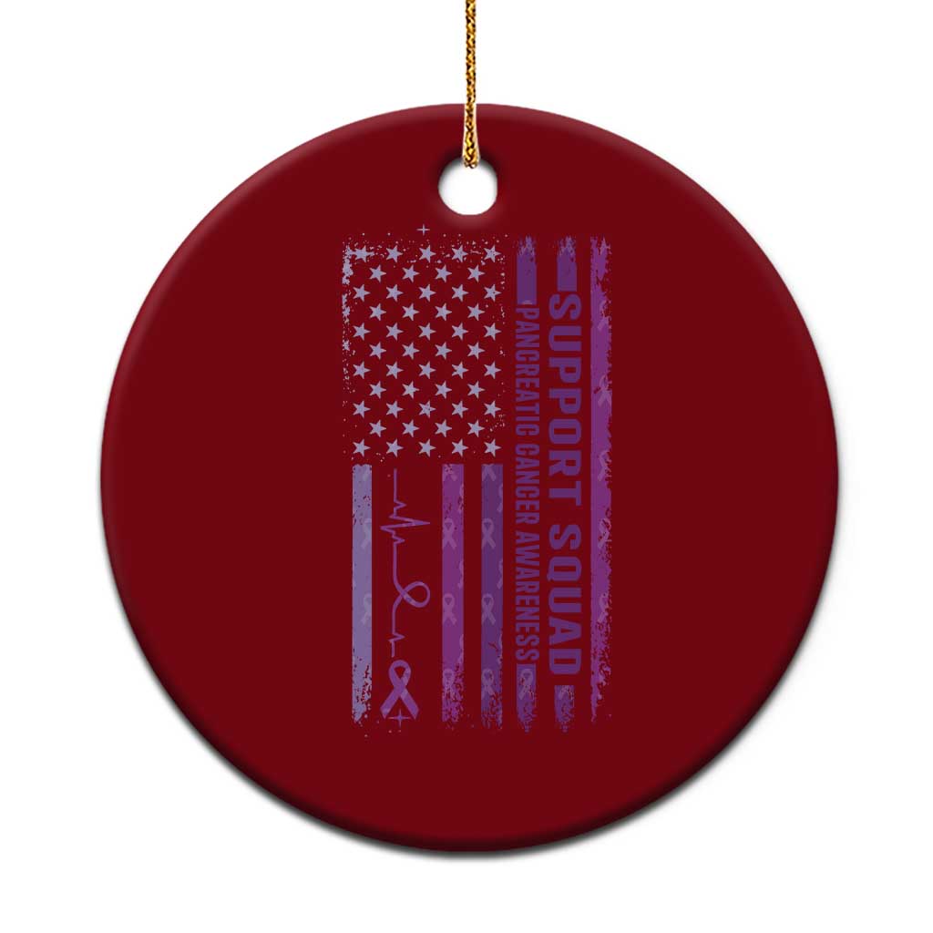 American Flag Pancreatic Cancer Ceramic Ornament Support Squad Purple Ribbon