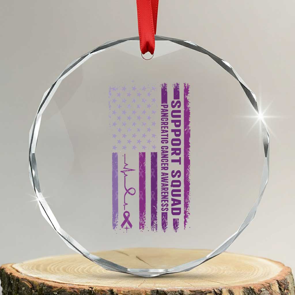 American Flag Pancreatic Cancer Crystal Glass Ornament Support Squad Purple Ribbon