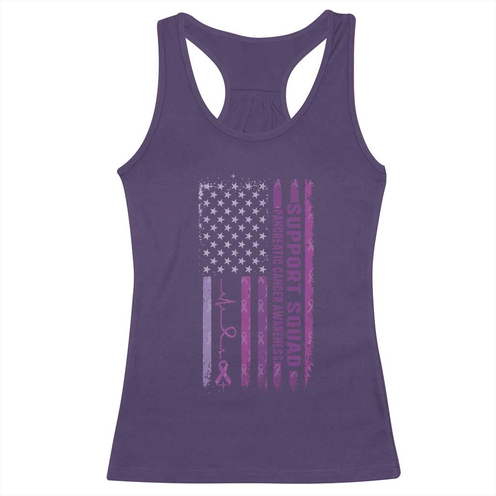 American Flag Pancreatic Cancer Racerback Tank Top Support Squad Purple Ribbon