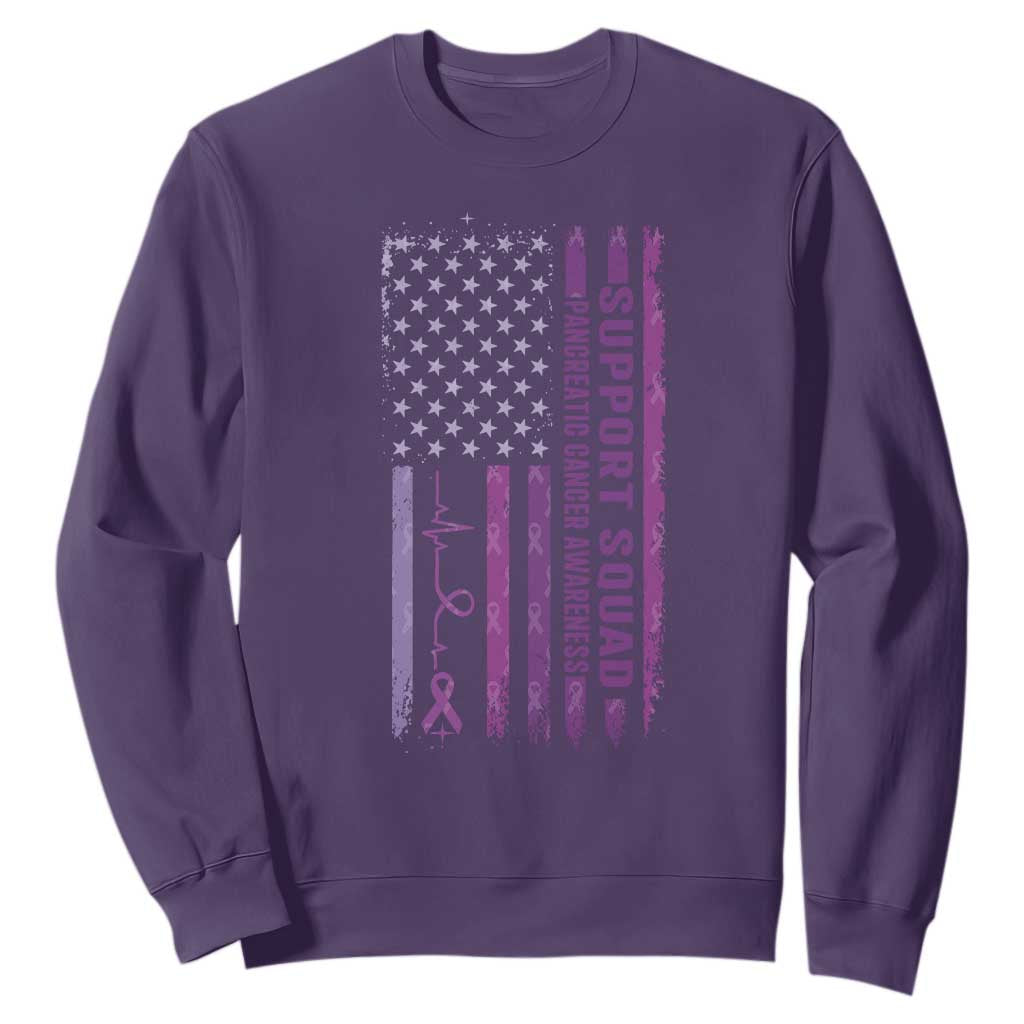 American Flag Pancreatic Cancer Sweatshirt Support Squad Purple Ribbon
