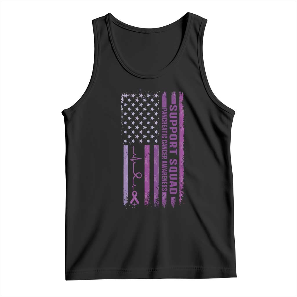American Flag Pancreatic Cancer Tank Top Support Squad Purple Ribbon