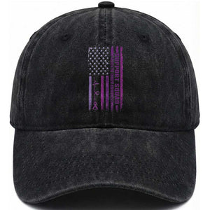 American Flag Pancreatic Cancer Washed Cotton Baseball Cap Support Squad Purple Ribbon
