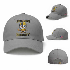 Funny Penguin Playing Ice Hockey Baseball Cap Winter Sports Gift TS12 Baseball Cap Universal Fit Sport Gray Print Your Wear