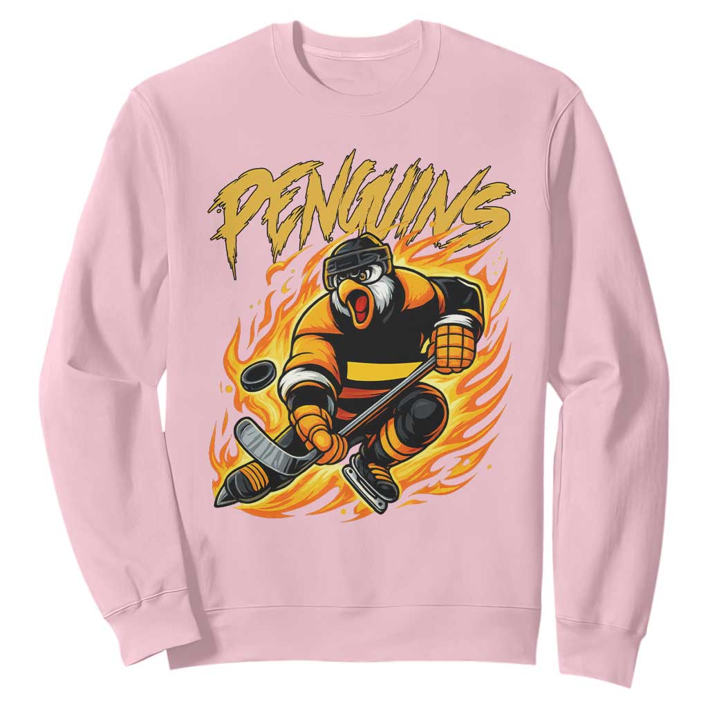 Penguin Playing Ice Hockey Sweatshirt Funny Sports Fan Gift TS12 Light Pink Print Your Wear