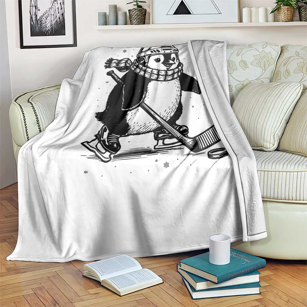 Cute Penguin Playing Ice Hockey Throw Blanket Funny Sports Lover Gift TS12 Print Your Wear