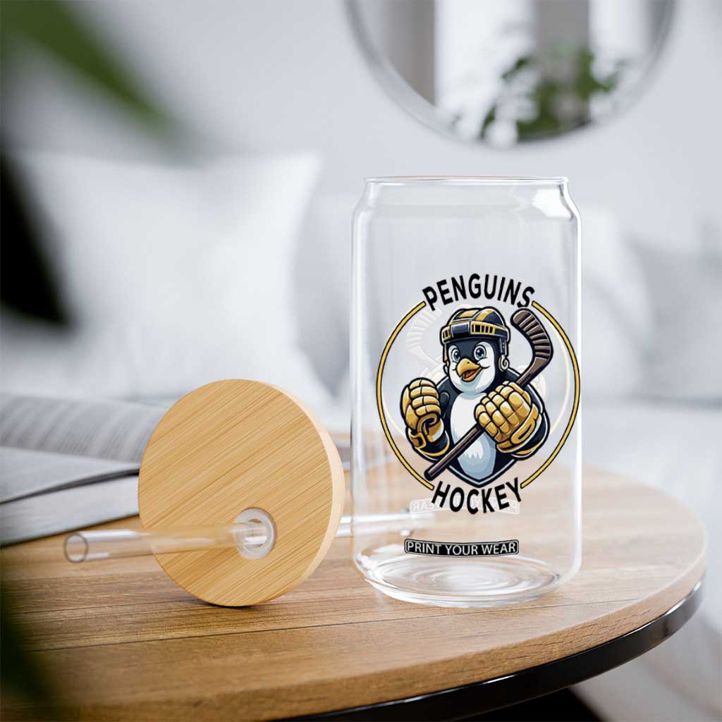 Funny Penguin Hockey Player Glass Can Gift For Animal Lovers TS12 Print Your Wear