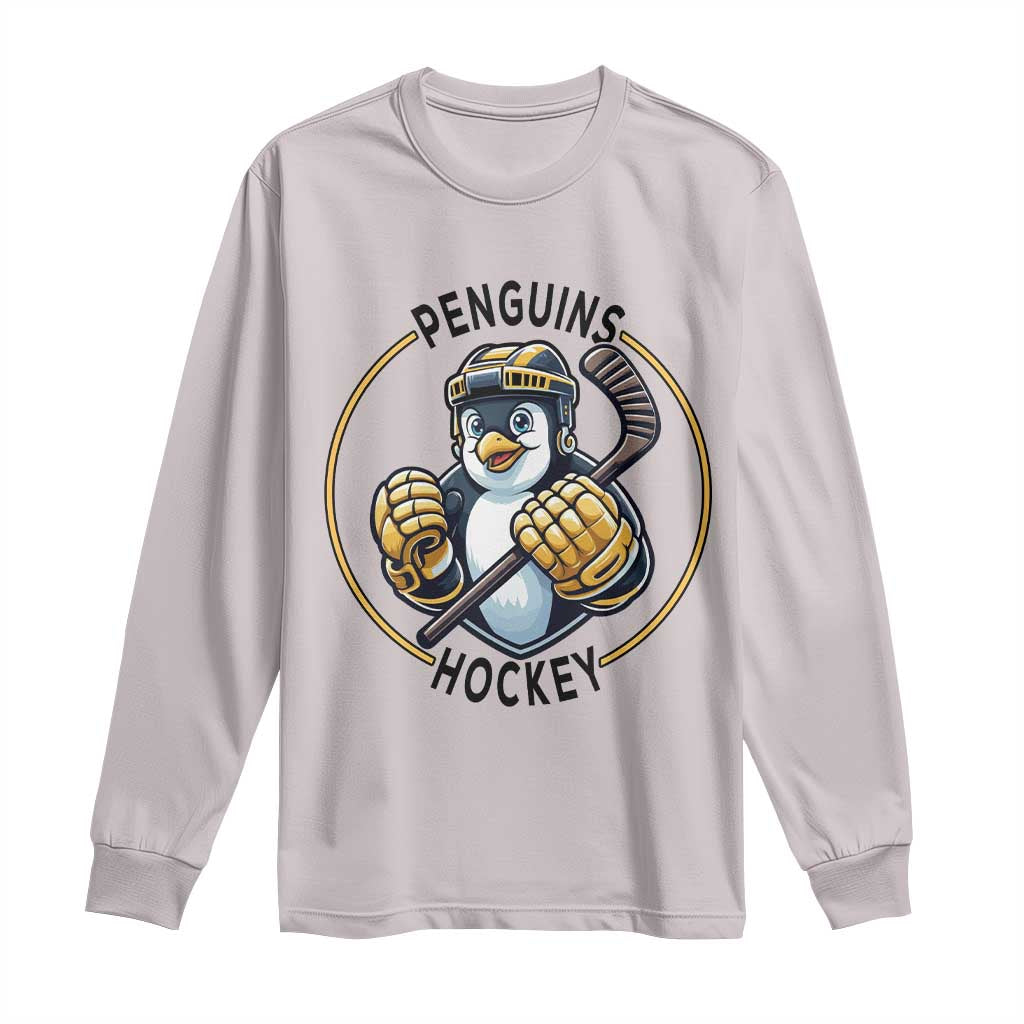 Funny Penguin Hockey Player Long Sleeve Shirt Gift For Animal Lovers TS12 Ice Gray Print Your Wear