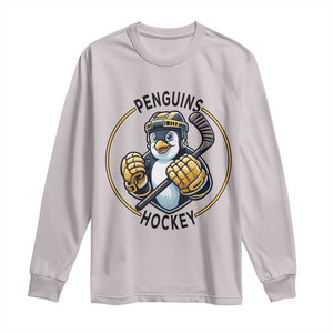 Funny Penguin Hockey Player Long Sleeve Shirt Gift For Animal Lovers TS12 Ice Gray Print Your Wear