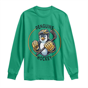 Funny Penguin Hockey Player Long Sleeve Shirt Gift For Animal Lovers TS12 Irish Green Print Your Wear