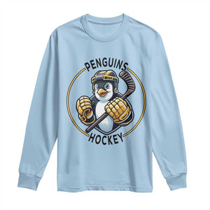 Funny Penguin Hockey Player Long Sleeve Shirt Gift For Animal Lovers TS12 Light Blue Print Your Wear
