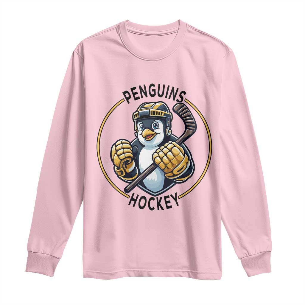 Funny Penguin Hockey Player Long Sleeve Shirt Gift For Animal Lovers TS12 Light Pink Print Your Wear