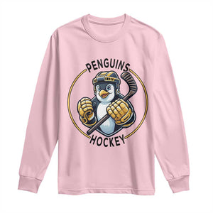 Funny Penguin Hockey Player Long Sleeve Shirt Gift For Animal Lovers TS12 Light Pink Print Your Wear