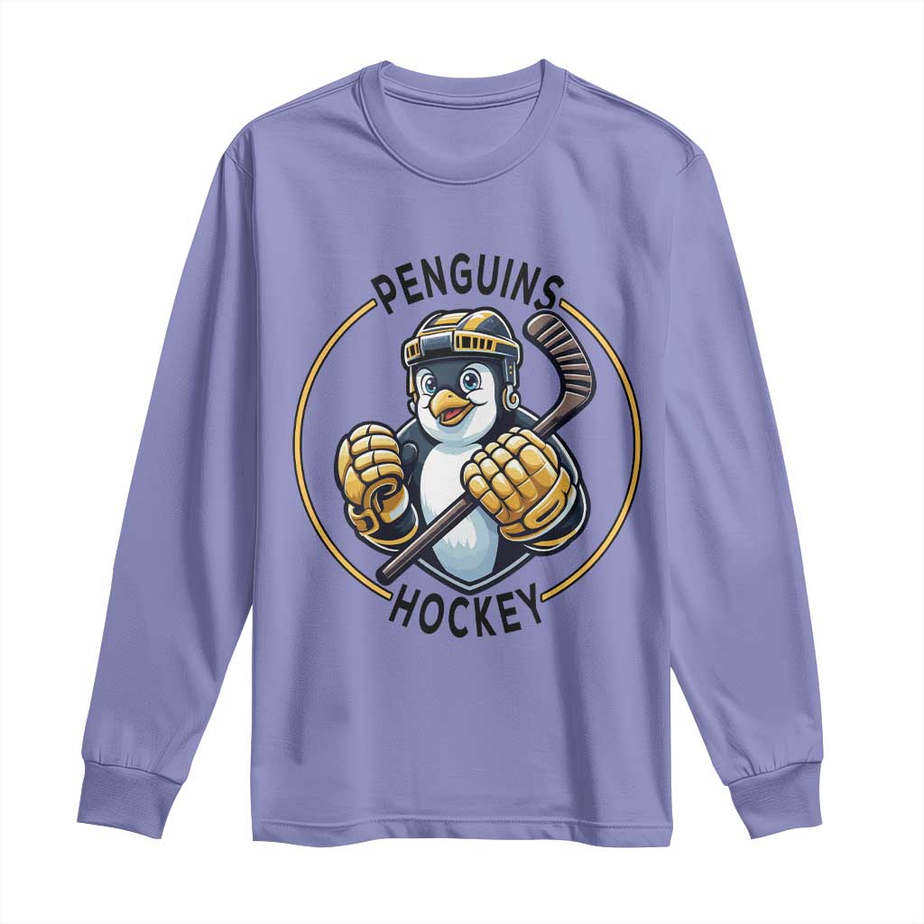 Funny Penguin Hockey Player Long Sleeve Shirt Gift For Animal Lovers TS12 Violet Print Your Wear