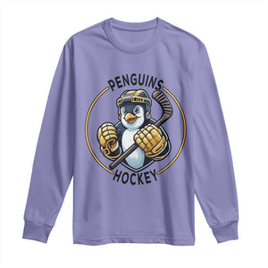Funny Penguin Hockey Player Long Sleeve Shirt Gift For Animal Lovers TS12 Violet Print Your Wear