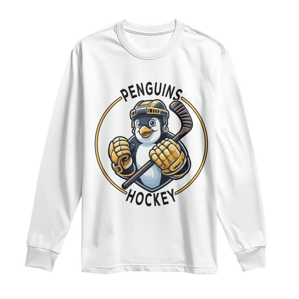 Funny Penguin Hockey Player Long Sleeve Shirt Gift For Animal Lovers TS12 White Print Your Wear