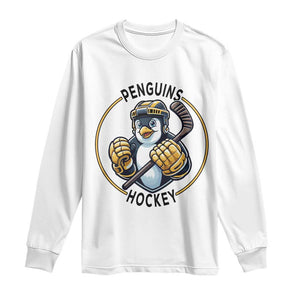 Funny Penguin Hockey Player Long Sleeve Shirt Gift For Animal Lovers TS12 White Print Your Wear