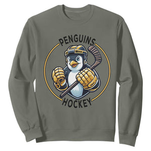 Funny Penguin Hockey Player Sweatshirt Gift For Animal Lovers TS12 Military Green Print Your Wear