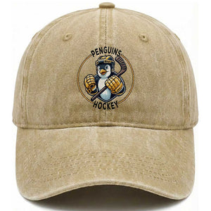 Funny Penguin Hockey Player Washed Cotton Baseball Cap Gift For Animal Lovers TS12 Print Your Wear