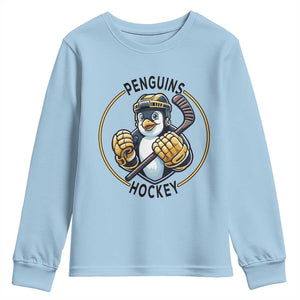 Funny Penguin Hockey Player Youth Sweatshirt Gift For Animal Lovers TS12 Light Blue Print Your Wear