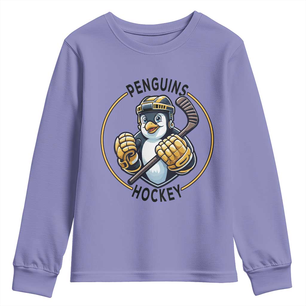 Funny Penguin Hockey Player Youth Sweatshirt Gift For Animal Lovers TS12 Violet Print Your Wear