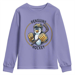 Funny Penguin Hockey Player Youth Sweatshirt Gift For Animal Lovers TS12 Violet Print Your Wear