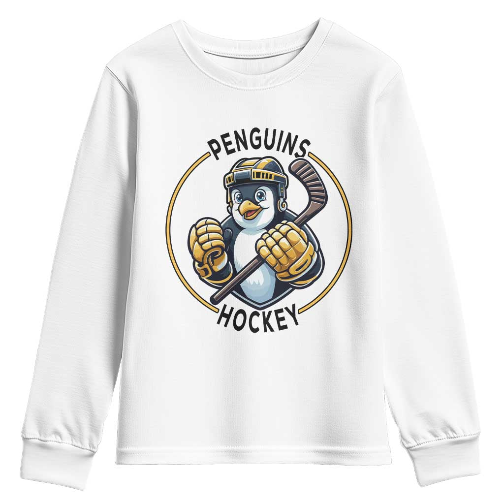 Funny Penguin Hockey Player Youth Sweatshirt Gift For Animal Lovers TS12 White Print Your Wear