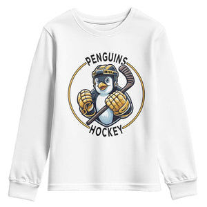 Funny Penguin Hockey Player Youth Sweatshirt Gift For Animal Lovers TS12 White Print Your Wear