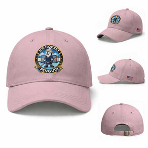 Funny Penguin Hockey Player Baseball Cap Sports Fan Gift TS12 Baseball Cap Universal Fit Light Pink Print Your Wear