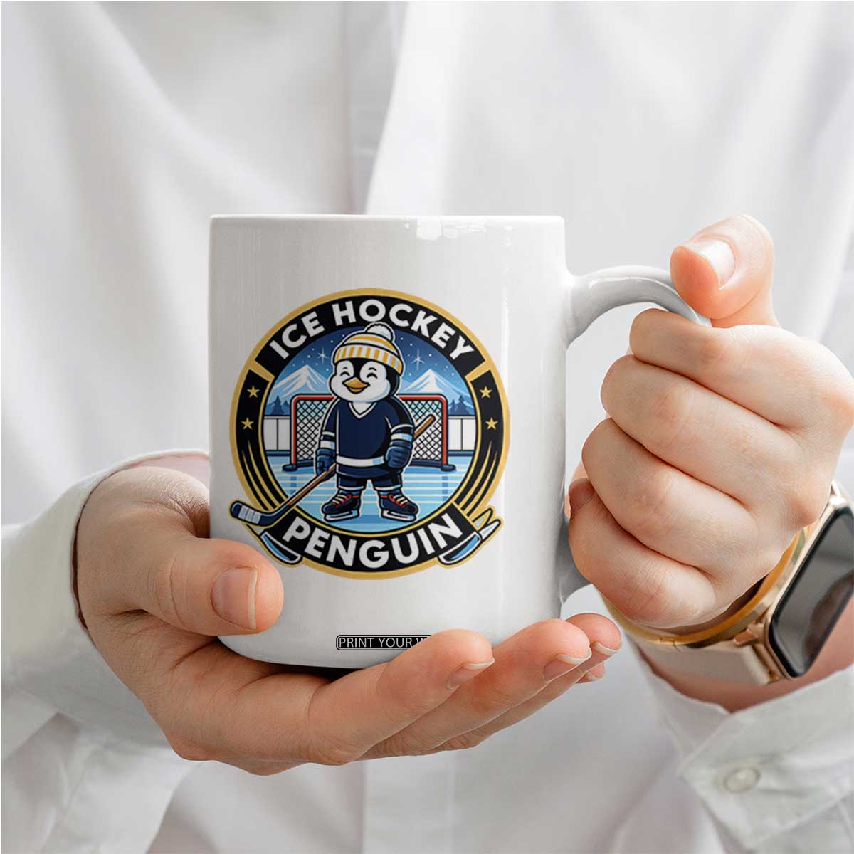 Funny Penguin Hockey Player Coffee Mug Sports Fan Gift TS12 Print Your Wear