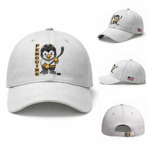Funny Penguin Playing Ice Hockey Baseball Cap Gift For Kids TS12 Baseball Cap Universal Fit White Print Your Wear