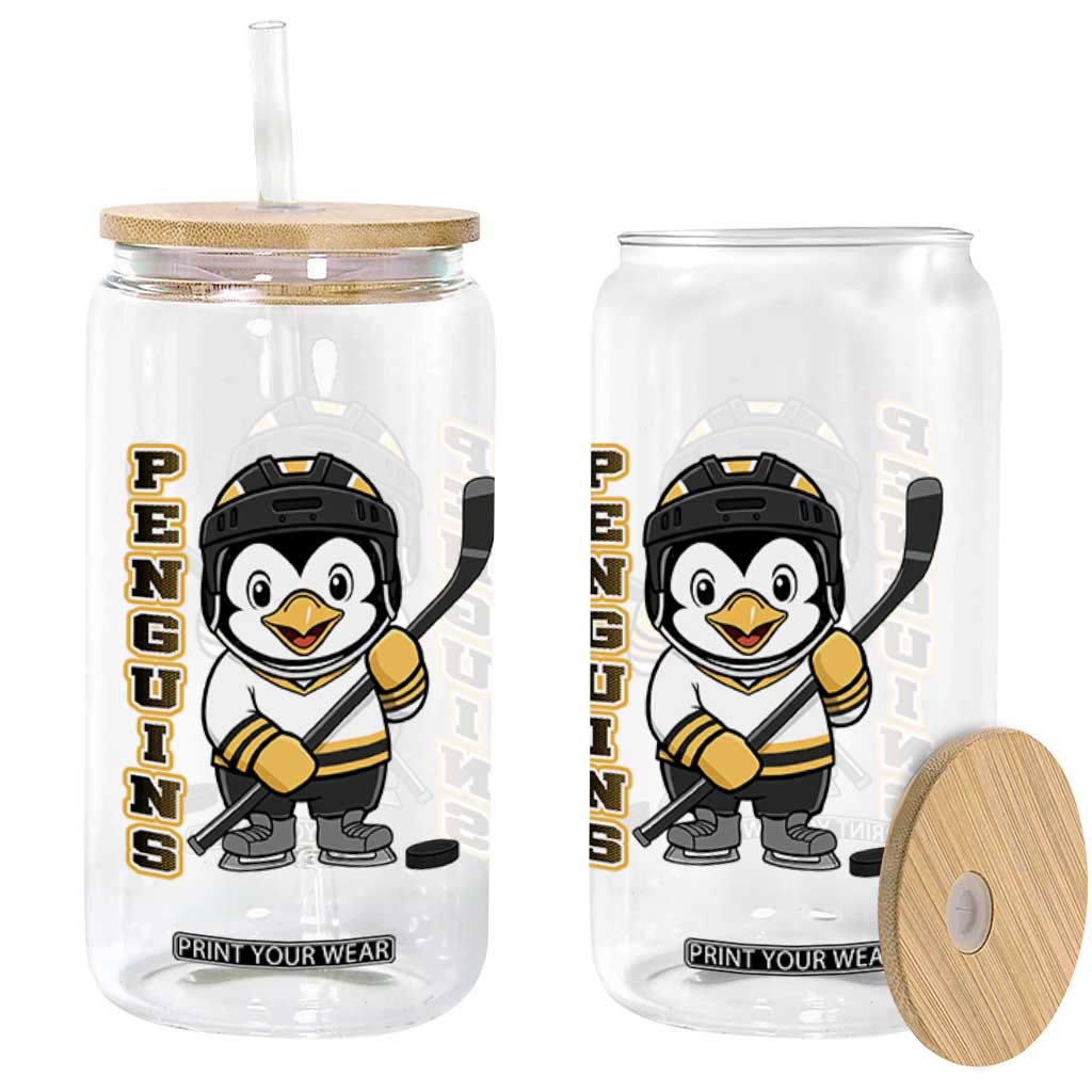 Funny Penguin Playing Ice Hockey Glass Can Gift For Kids TS12 Print Your Wear