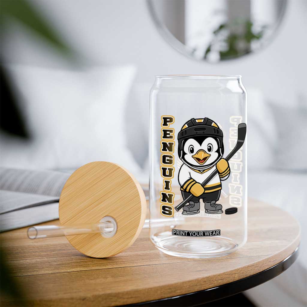 Funny Penguin Playing Ice Hockey Glass Can Gift For Kids TS12 Print Your Wear