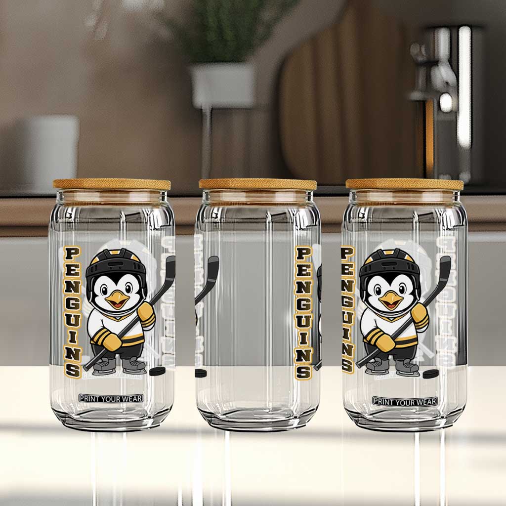 Funny Penguin Playing Ice Hockey Glass Can Gift For Kids TS12 Print Your Wear