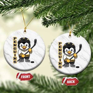Funny Penguin Playing Ice Hockey Ceramic Ornament Gift For Kids TS12 1pc White Marble Print Your Wear