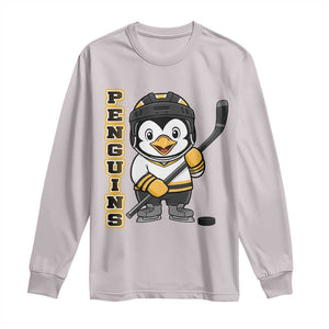 Funny Penguin Playing Ice Hockey Long Sleeve Shirt Gift For Kids TS12 Ice Gray Print Your Wear