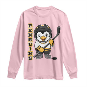 Funny Penguin Playing Ice Hockey Long Sleeve Shirt Gift For Kids TS12 Light Pink Print Your Wear