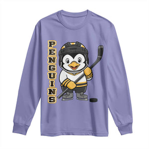 Funny Penguin Playing Ice Hockey Long Sleeve Shirt Gift For Kids TS12 Violet Print Your Wear