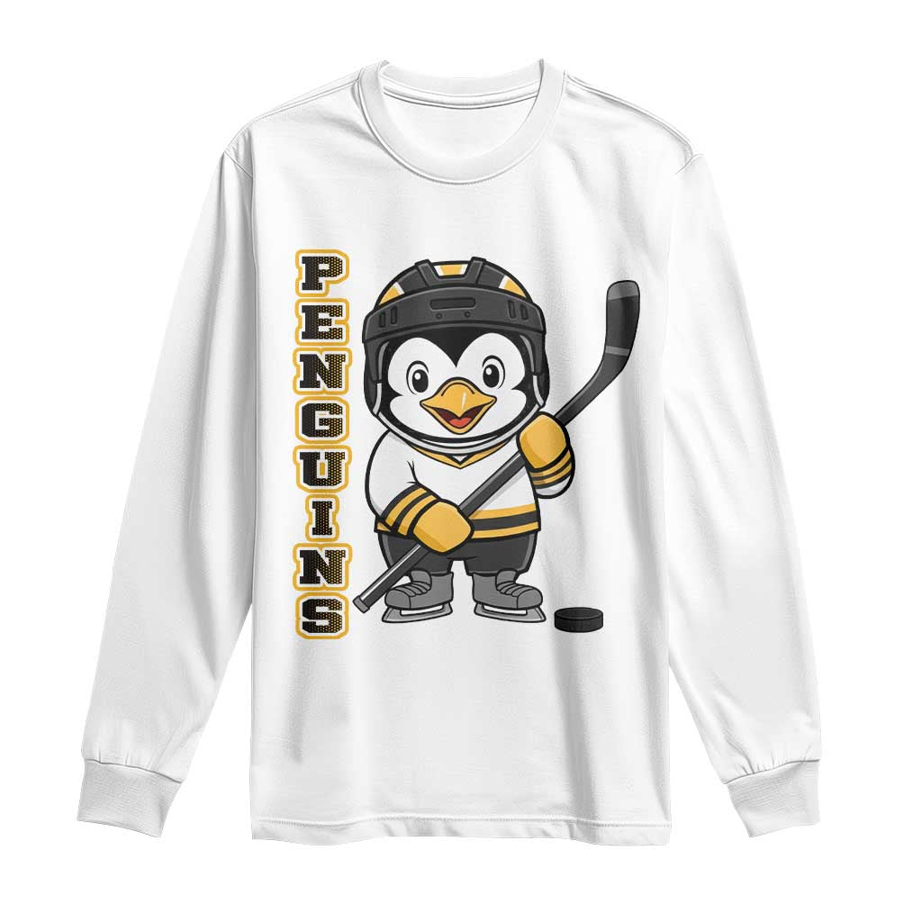 Funny Penguin Playing Ice Hockey Long Sleeve Shirt Gift For Kids TS12 White Print Your Wear