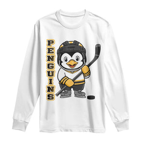 Funny Penguin Playing Ice Hockey Long Sleeve Shirt Gift For Kids TS12 White Print Your Wear